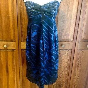 Ted Baker Strapless Navy and Blue Patterned Dress— Altered to fit a 6
